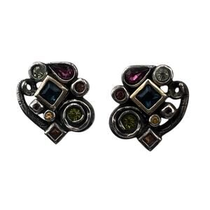 Patricia Locke Vintage Multicolor Crystals Clip On Earrings Brutalist Style